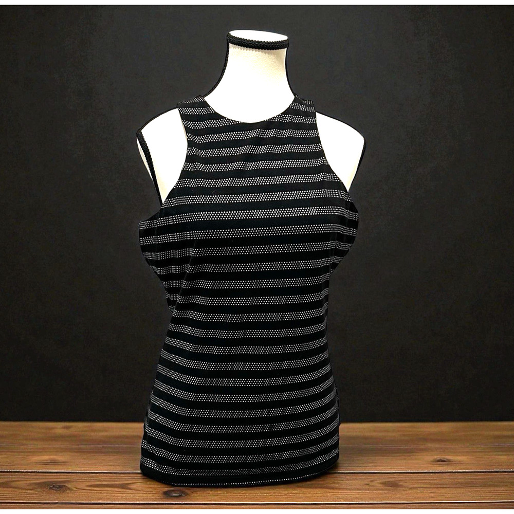 Vintage Cache Sleeveless High Neck Top Black Silver Studded Stripe Size M Y2K